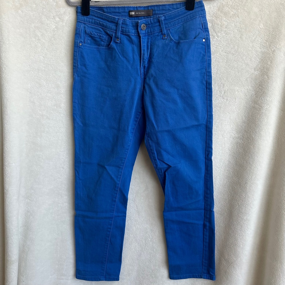 Levis Mid‎ Rise Skinny Jeans Cobalt Bright Blue Black Tab Denim Womens Size 28